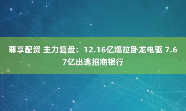 尊享配资 主力复盘：12.16亿爆拉卧龙电驱 7.67亿出逃招商银行